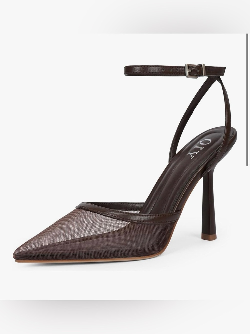 Olivina Brown Mesh Pointed-Toe Ankle-Strap Stiletto